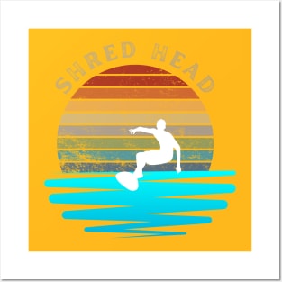 Retro Sunset with Surfer on the Ocean Waves Posters and Art